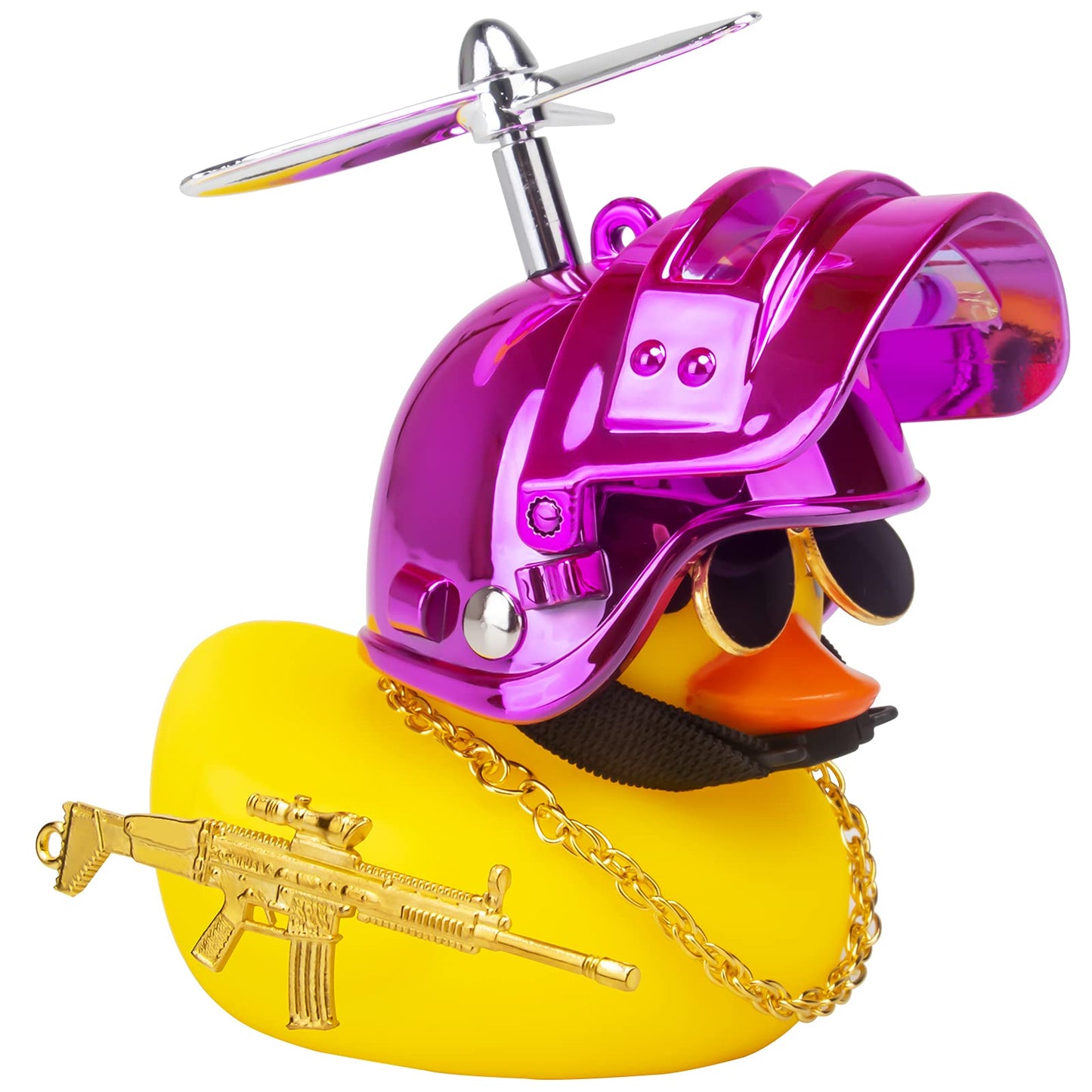 Rubber Duck Car Ornaments Cool Yellow Duck Car Dashboard Decorations Squeaky Glasses Duck with Propeller Helmet for Car ccessories Dashboard (Full_Black-Yellow G)
