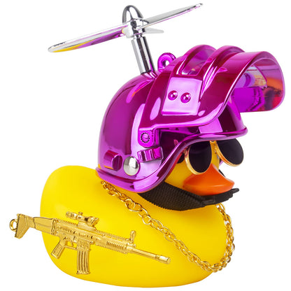 Rubber Duck Car Ornaments Cool Yellow Duck Car Dashboard Decorations Squeaky Glasses Duck with Propeller Helmet for Car ccessories Dashboard (Full_Black-Yellow G)