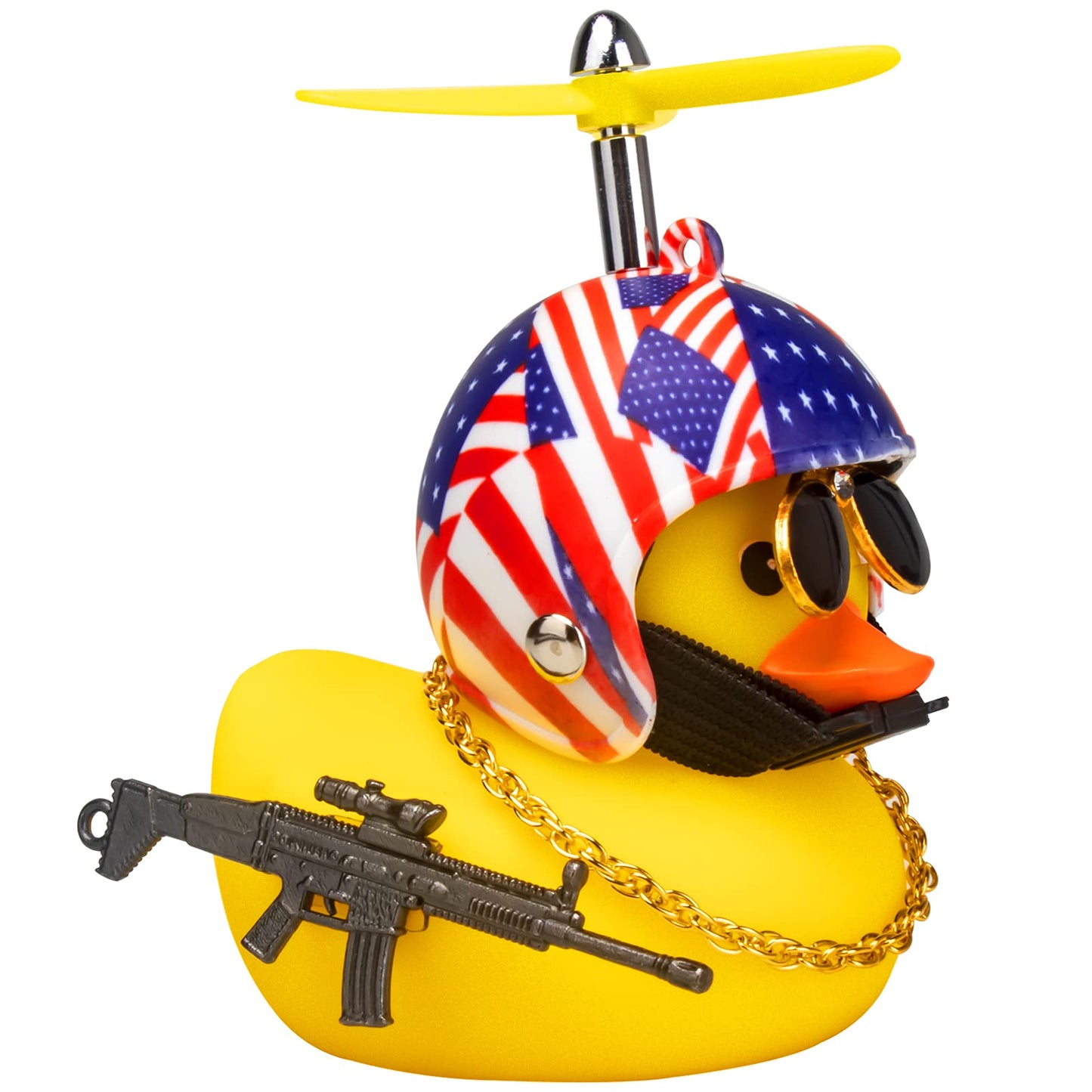Rubber Duck Car Ornaments Cool Yellow Duck Car Dashboard Decorations Squeaky Glasses Duck with Propeller Helmet for Car ccessories Dashboard (Full_Black-Yellow G)