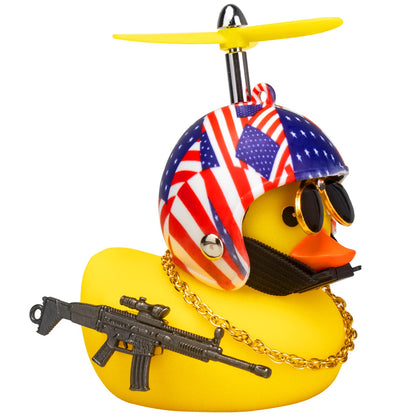 Rubber Duck Car Ornaments Cool Yellow Duck Car Dashboard Decorations Squeaky Glasses Duck with Propeller Helmet for Car ccessories Dashboard (Full_Black-Yellow G)