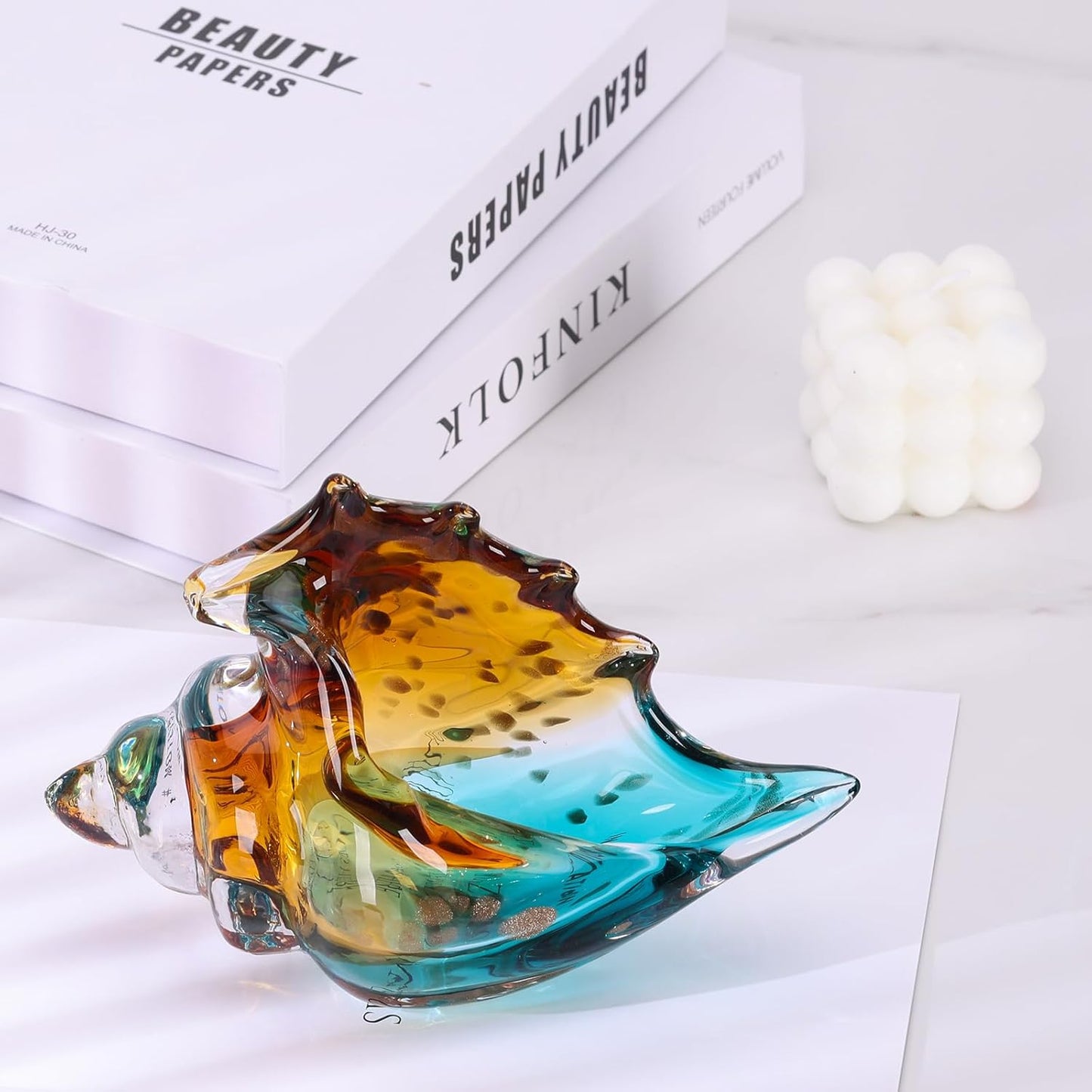 Seashell - Hand Blown Glass Coastal Unique Ocean Shell Conch Art Figurines