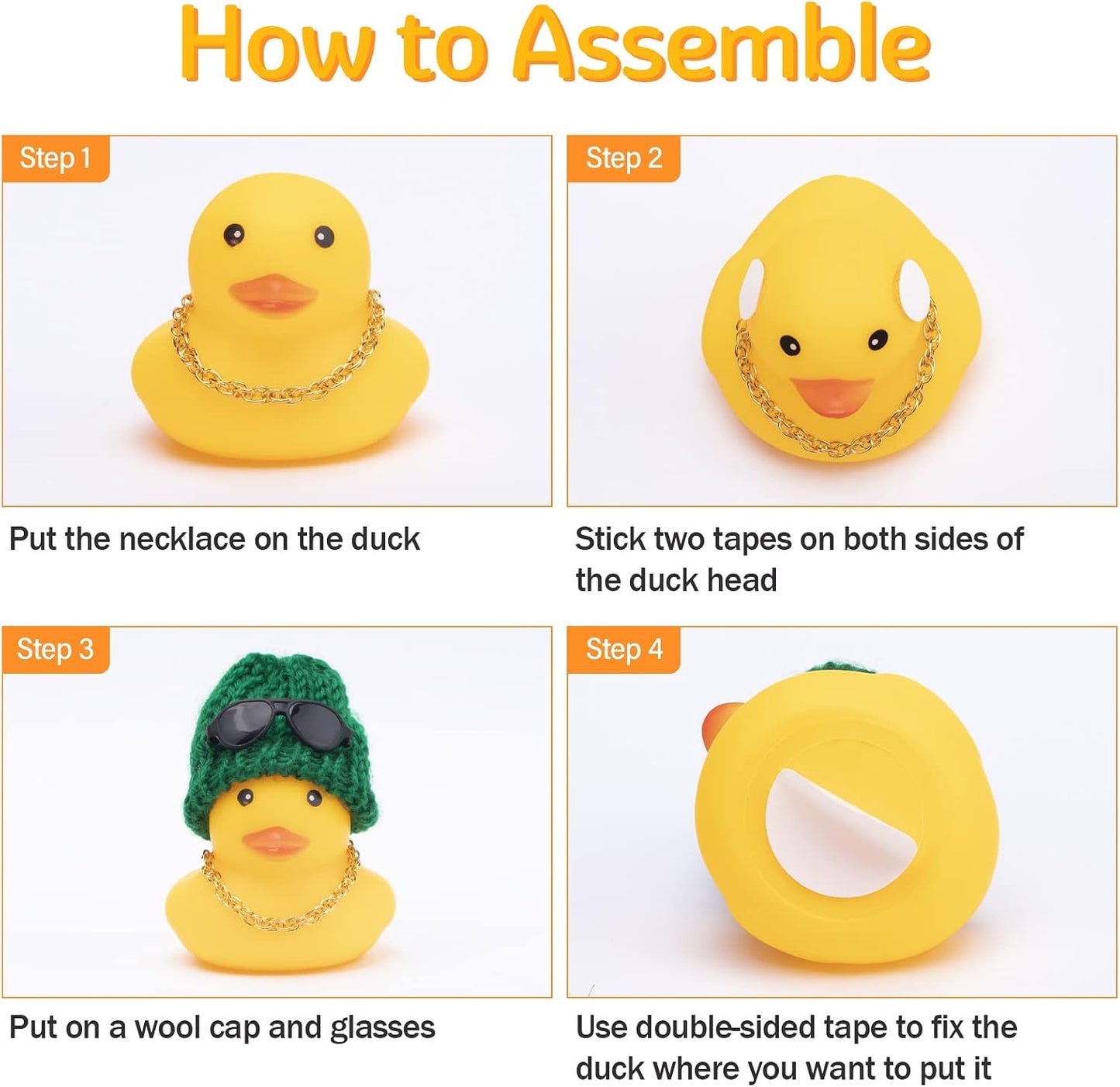 Rubber Duck Car Ornaments Yellow Duck Car Dashboard Decorations with Propeller Helmet for Christmas Decor and Home Decorations for Adults (U-Black)