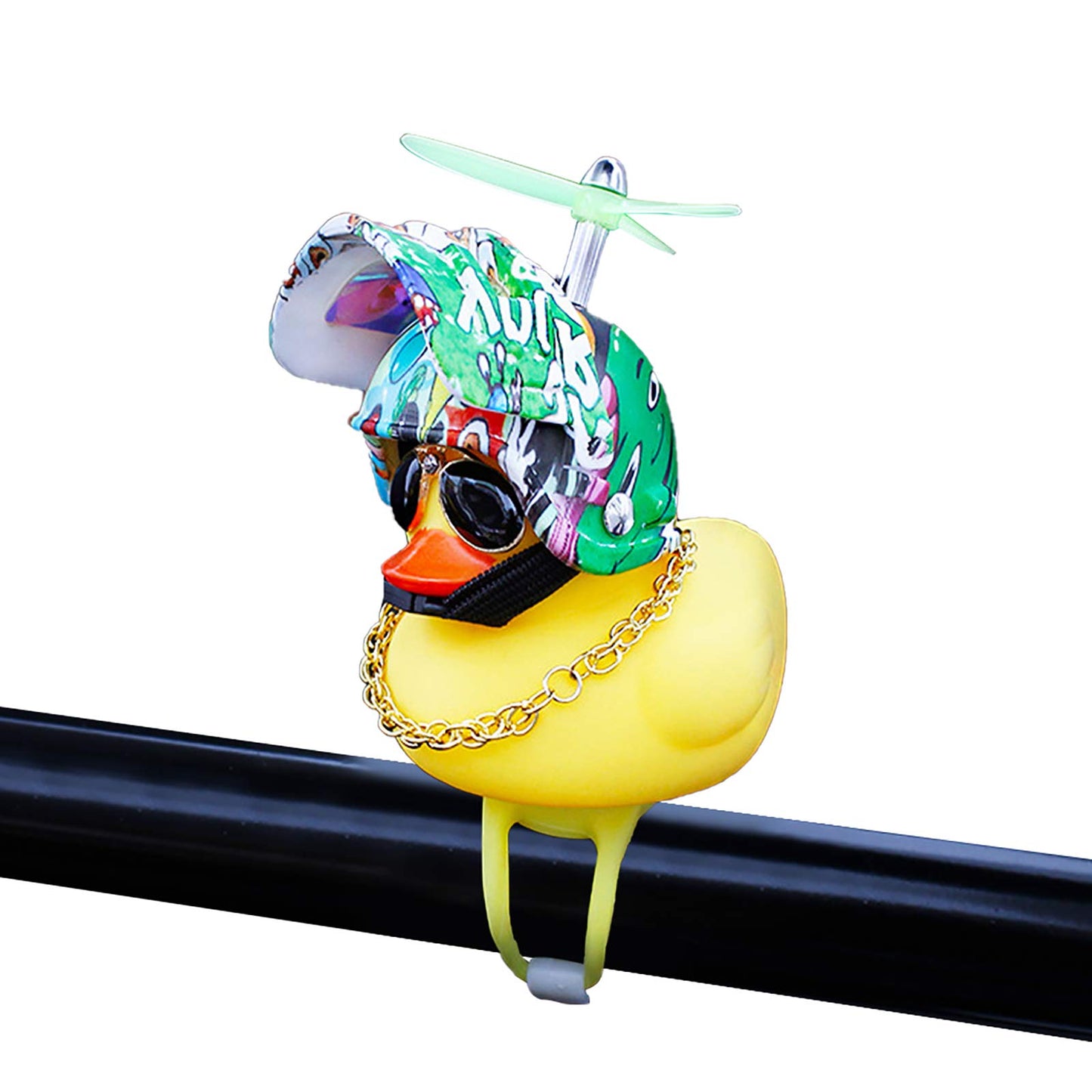 Rubber Duck Toy Car Ornaments Yellow Duck Car Dashboard Decorations Squeeze Duck Bicycle Horns with Propeller Helmet