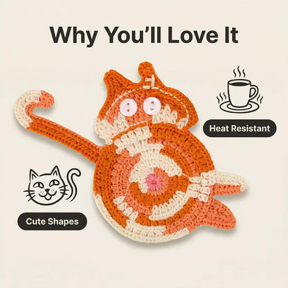 Coasters Gifts for Cat Lovers 3PCS Cat Coaster Woven Creative Cat Coaster