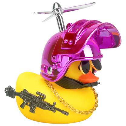 Rubber Duck Car Ornaments Cool Yellow Duck Car Dashboard Decorations Squeaky Glasses Duck with Propeller Helmet for Car ccessories Dashboard (Full_Black-Yellow G)