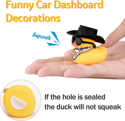 Car Rubber Duck, Yellow Duck Decoration Dashboard with Sun Hat Necklace Sunglasses for Car Dashboard Decorations, C-Duck-Black Cowboy Hat-Scarf