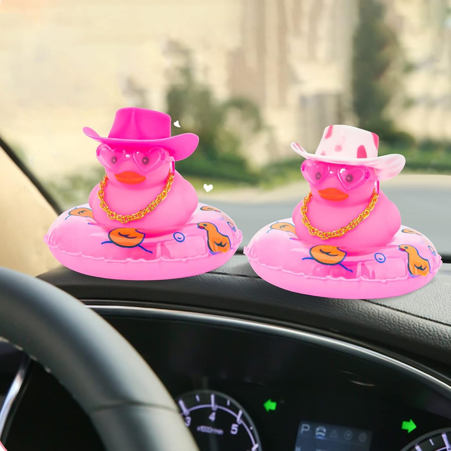 Pink Rubber Duck, Heart-Shaped Sunglasses Rubber Ducks for Cars, Funny and Cool as Car Ornament Gifts, Pink Cowboy Hat