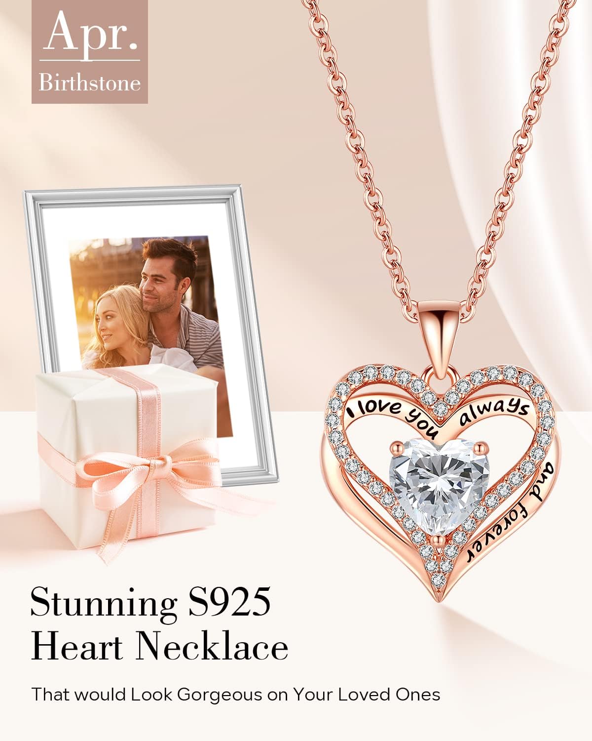 925 Silver Heart Love Necklace Women, Wife Anniversary Jewelry Gift for Her