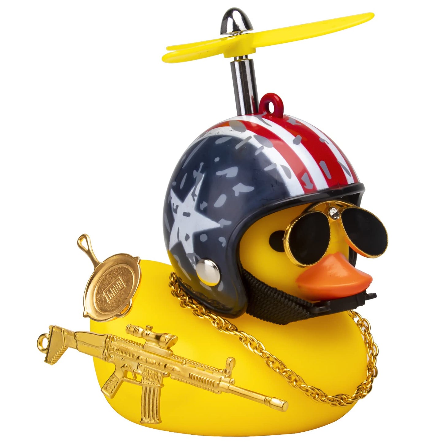 Rubber Duck Car Ornaments Cool Yellow Duck Car Dashboard Decorations Squeaky Glasses Duck with Propeller Helmet for Car ccessories Dashboard (Full_Black-Yellow G)