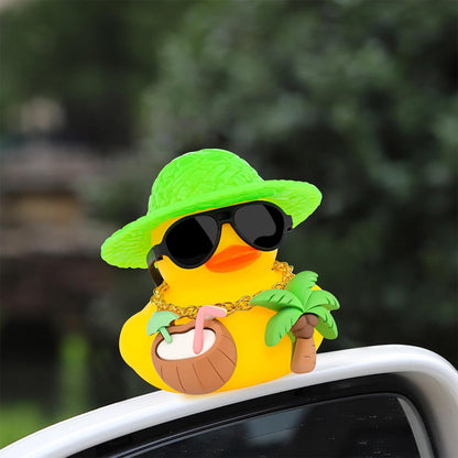Summer Beachy Vacation Duckies, Tropical Paradise Rubber Duck Beach Surfing Ocean Voyage Rubber Ducks (Yellow, Coconut Drink, Palm Tree)