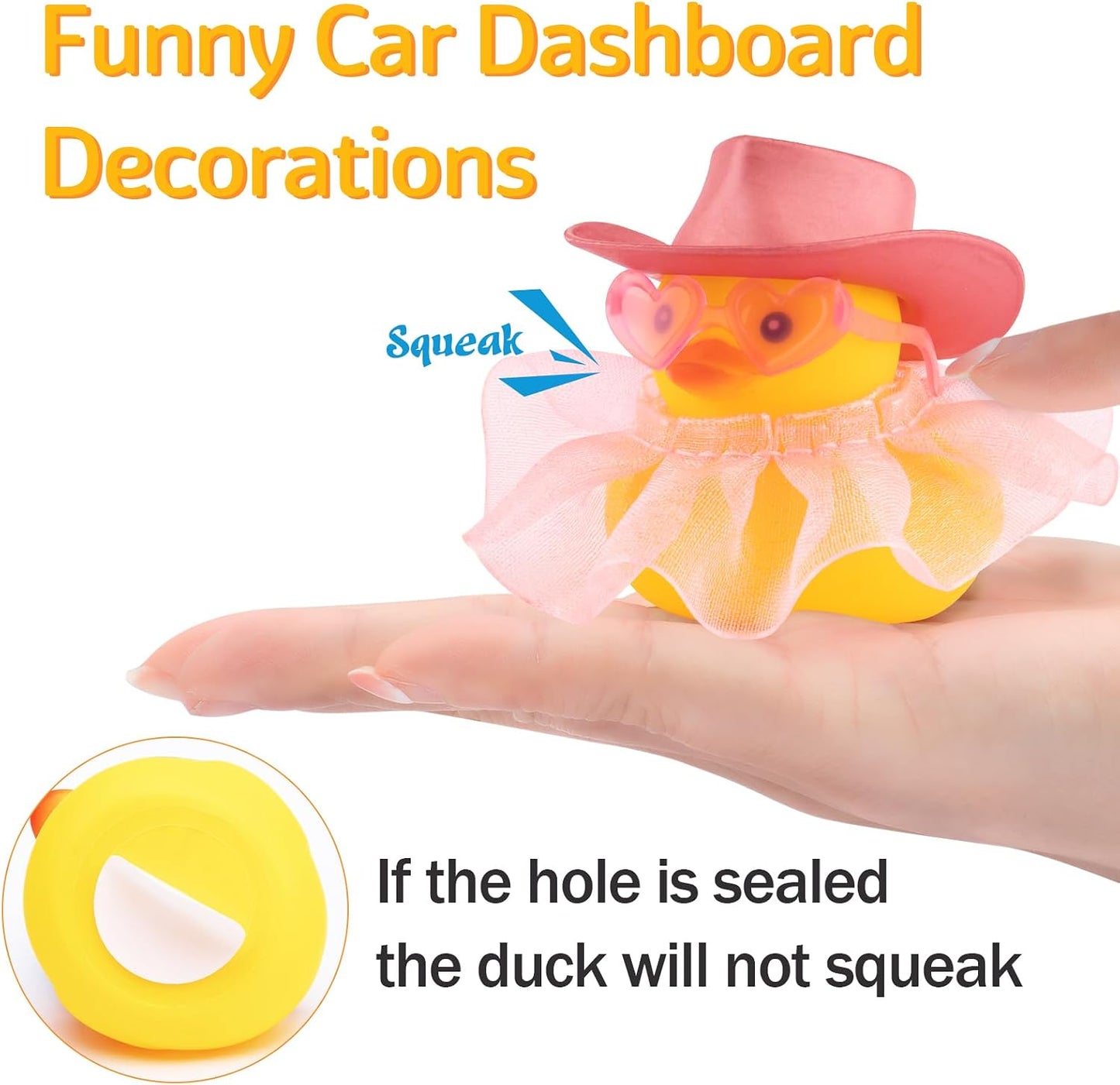 Rubber Duck Car Ornaments Duck Car Dashboard Decorations for Cute Car Accessories with Dress Heart Shape Sunglasses, Pink&Golden-Pink Gilt Skirt