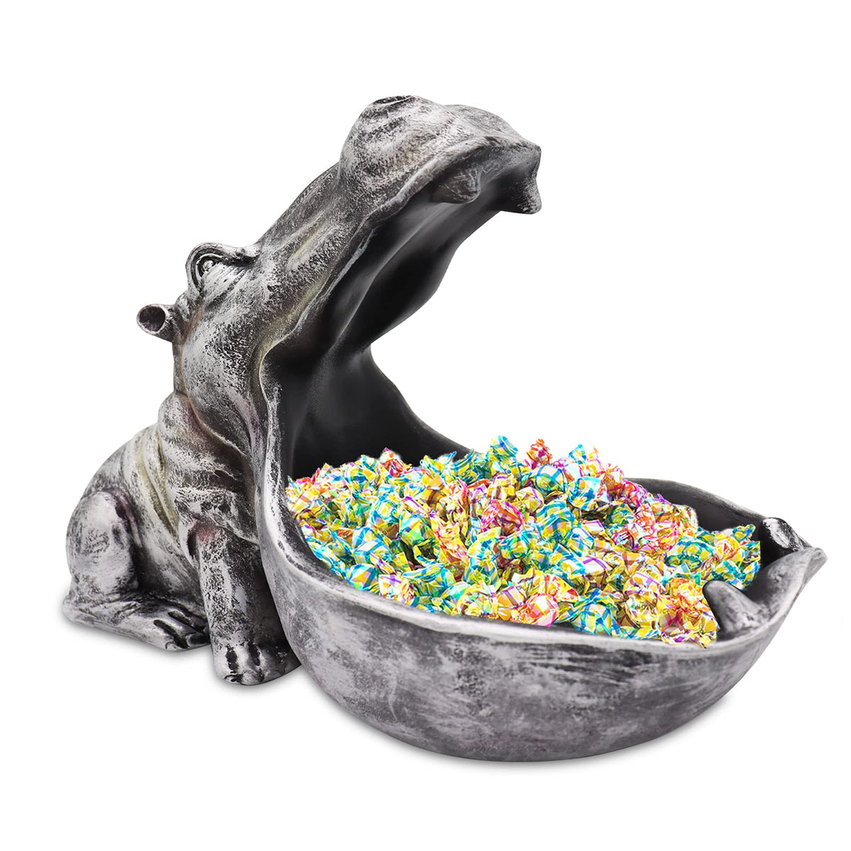 aboxoo Hippo Statue Candy Dish, Funny Storage Key Bowl for Table, Dark Blue