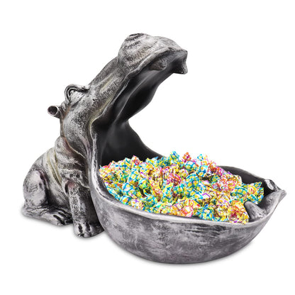 aboxoo Hippo Statue Candy Dish, Funny Storage Key Bowl for Table, Dark Blue