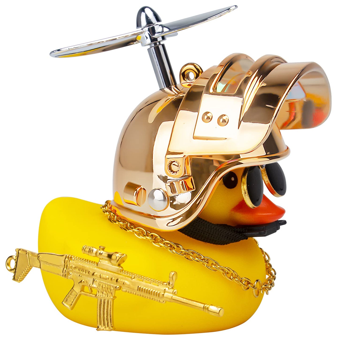 Rubber Duck Car Ornaments Cool Yellow Duck Car Dashboard Decorations Squeaky Glasses Duck with Propeller Helmet for Car ccessories Dashboard (Full_Black-Yellow G)