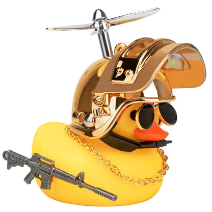Rubber Duck Car Ornaments Cool Yellow Duck Car Dashboard Decorations Squeaky Glasses Duck with Propeller Helmet for Car ccessories Dashboard (Full_Black-Yellow G)