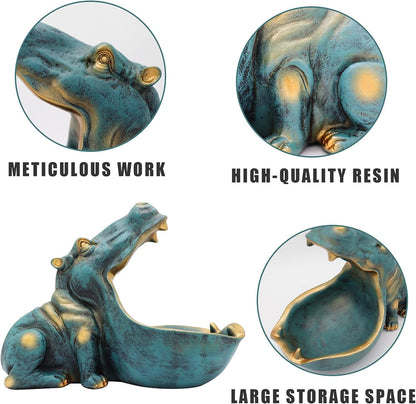 aboxoo Hippo Statue Candy Dish, Funny Storage Key Bowl for Table, Dark Blue