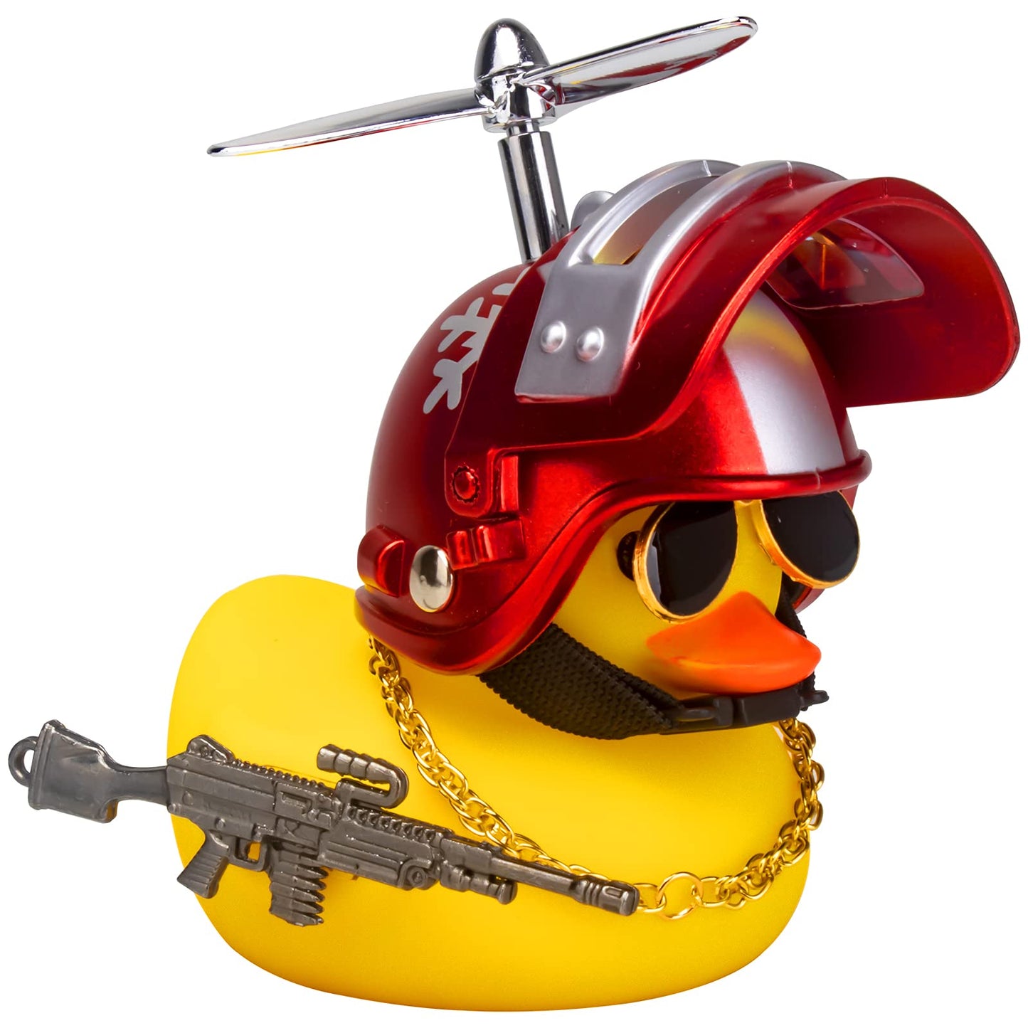 Rubber Duck Car Ornaments Cool Yellow Duck Car Dashboard Decorations Squeaky Glasses Duck with Propeller Helmet for Car ccessories Dashboard (Full_Black-Yellow G)