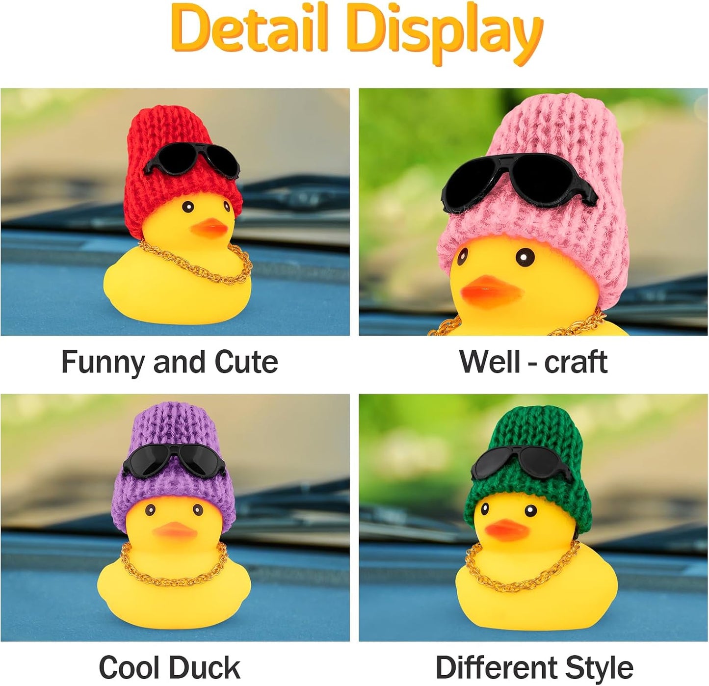 Rubber Duck Car Ornaments Yellow Duck Car Dashboard Decorations with Propeller Helmet for Christmas Decor and Home Decorations for Adults (U-Black)