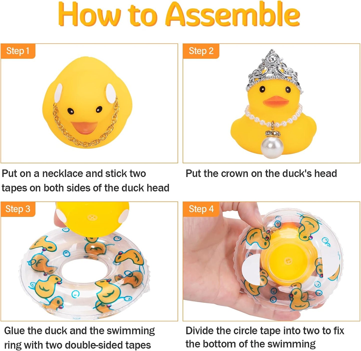 Car Duck Rubber Duck Car Ornaments Car Dashboard Decorations with Mini Crown and Necklace, C-Male Crown