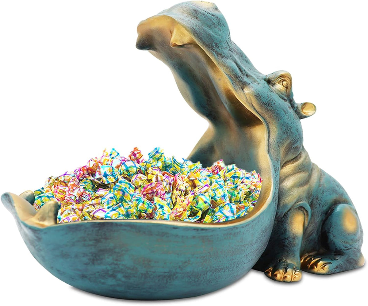 aboxoo Hippo Statue Candy Dish, Funny Storage Key Bowl for Table, Dark Blue