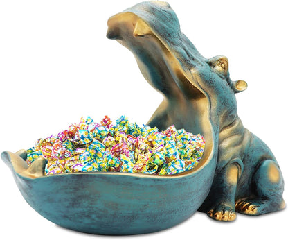 aboxoo Hippo Statue Candy Dish, Funny Storage Key Bowl for Table, Dark Blue