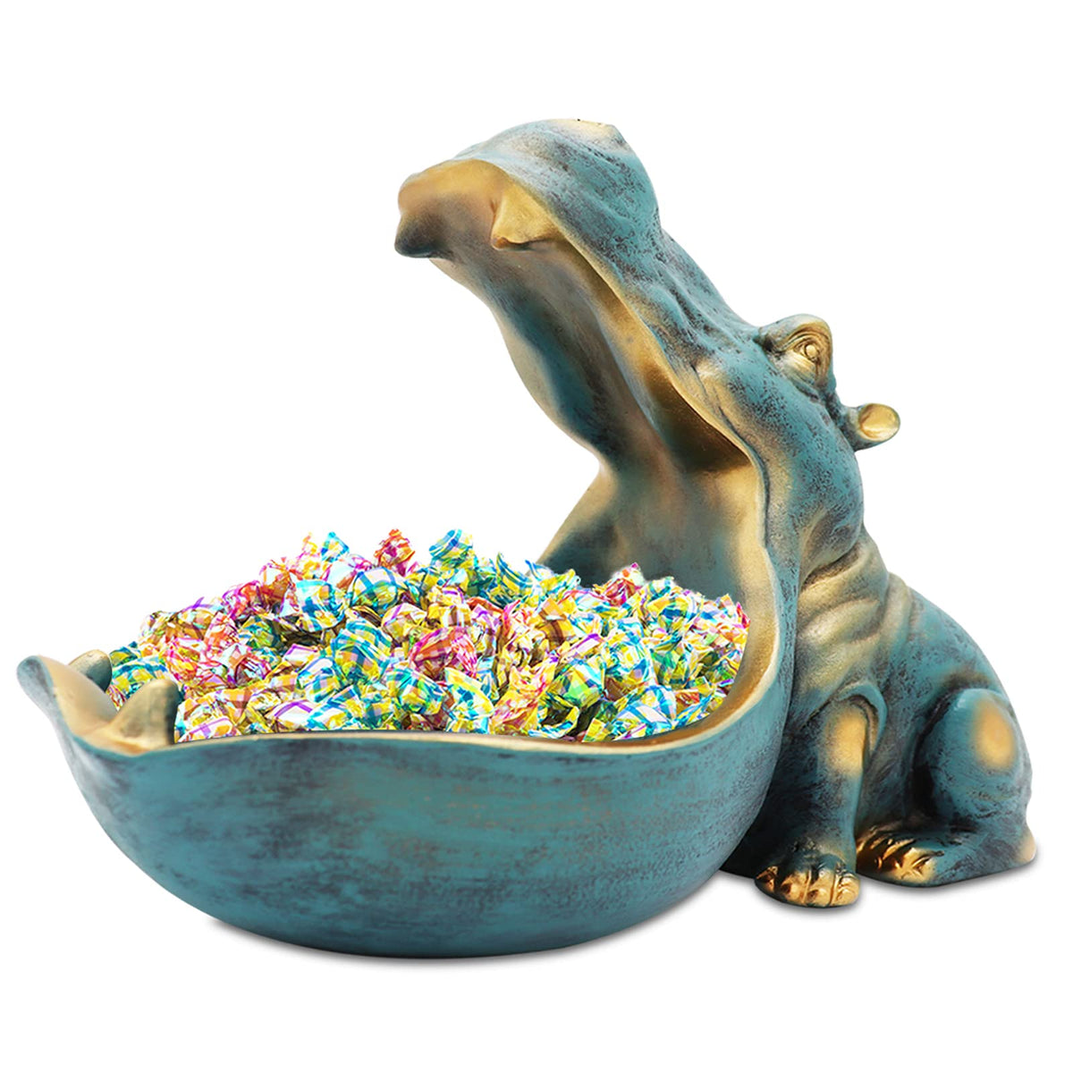 aboxoo Hippo Statue Candy Dish, Funny Storage Key Bowl for Table, Dark Blue