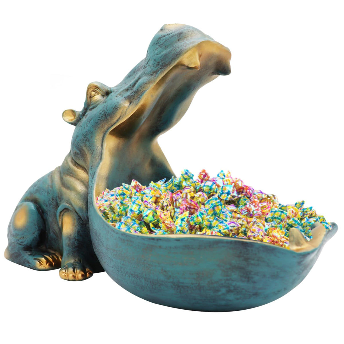 aboxoo Hippo Statue Candy Dish, Funny Storage Key Bowl for Table, Dark Blue