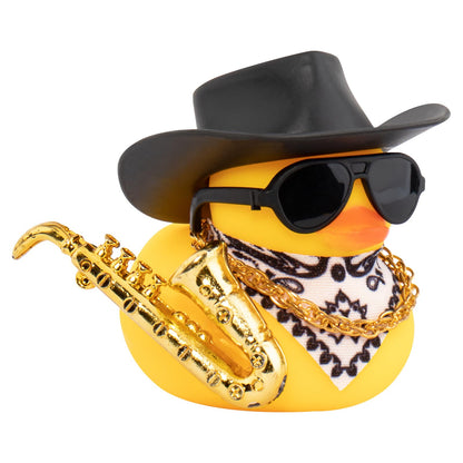 Car Rubber Duck, Yellow Duck Decoration Dashboard with Sun Hat Necklace Sunglasses for Car Dashboard Decorations, C-Duck-Black Cowboy Hat-Scarf