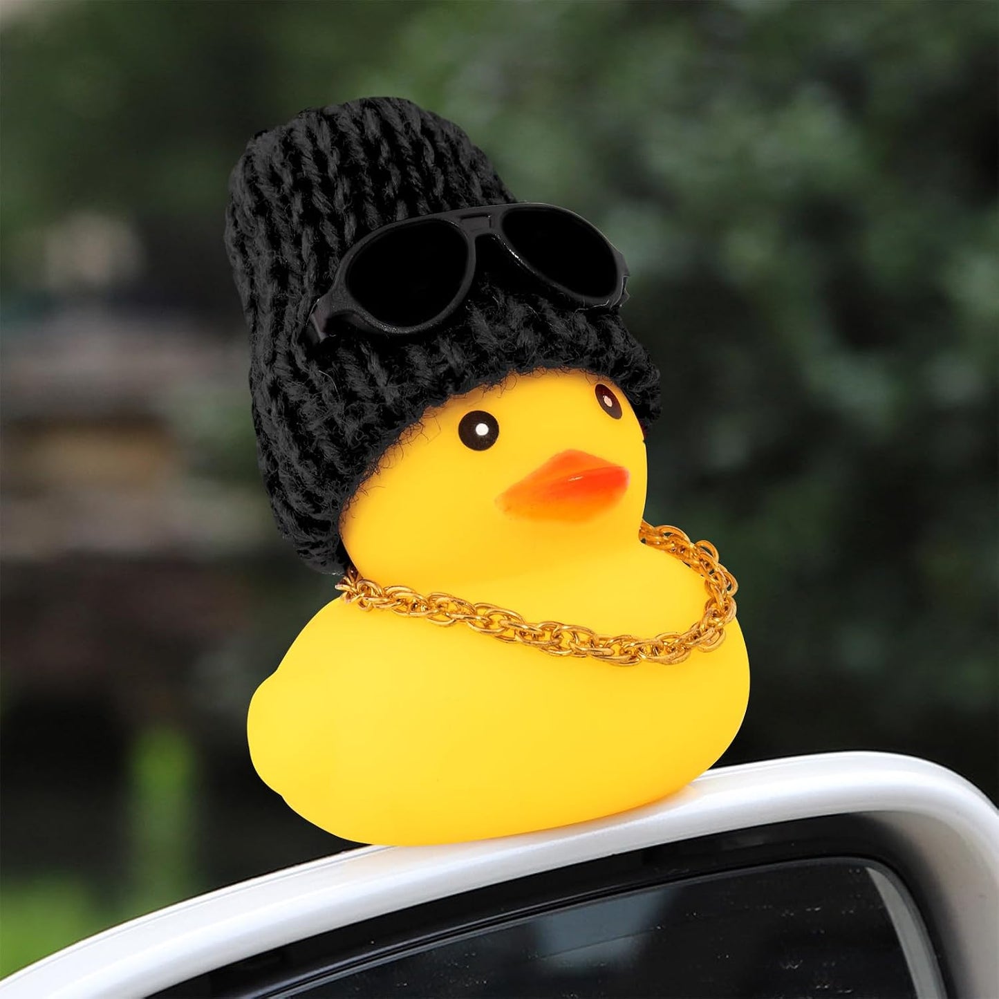 Rubber Duck Car Ornaments Yellow Duck Car Dashboard Decorations with Propeller Helmet for Christmas Decor and Home Decorations for Adults (U-Black)