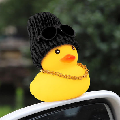 Rubber Duck Car Ornaments Yellow Duck Car Dashboard Decorations with Propeller Helmet for Christmas Decor and Home Decorations for Adults (U-Black)