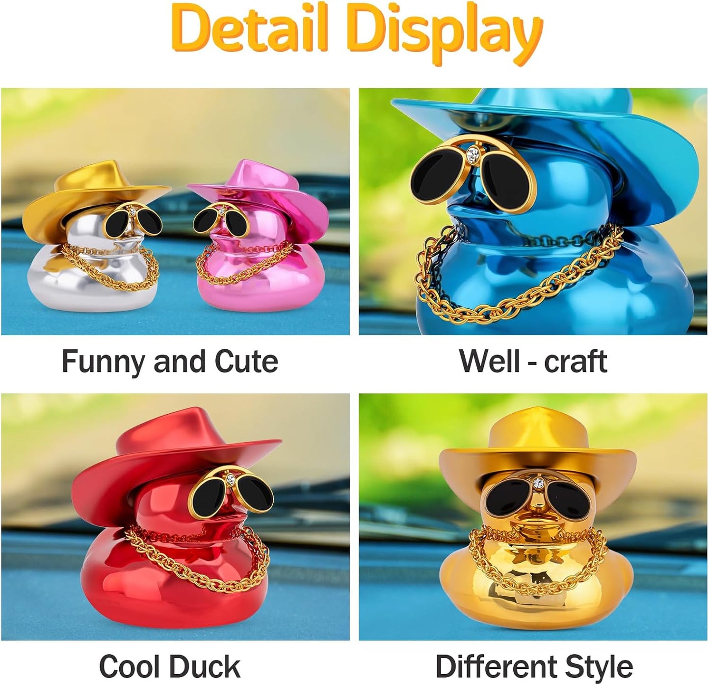 Metallic Cowboy Rubber Ducks, Car Dashboard Decorations, Blue | Safe PVC, Metallic Glitter Duck, DIY Accessories, Office Desks, Bedroom Shelves Ornament, Birthday Gifts for Ducky Collectors