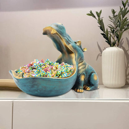 aboxoo Hippo Statue Candy Dish, Funny Storage Key Bowl for Table, Dark Blue