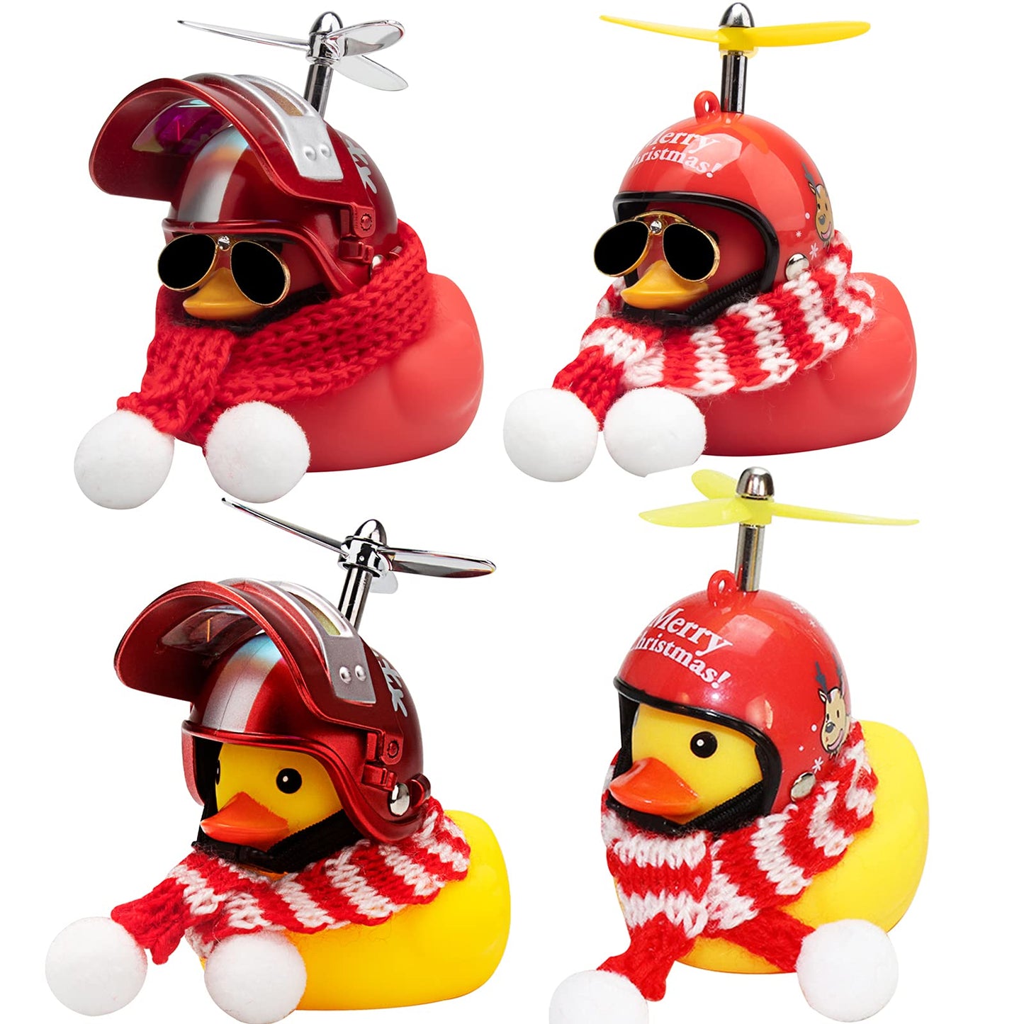 Rubber Duck Car Ornaments Yellow Duck Car Dashboard Decorations with Propeller Helmet for Christmas Decor and Home Decorations for Adults (U-Black)