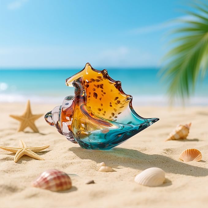 Seashell - Hand Blown Glass Coastal Unique Ocean Shell Conch Art Figurines