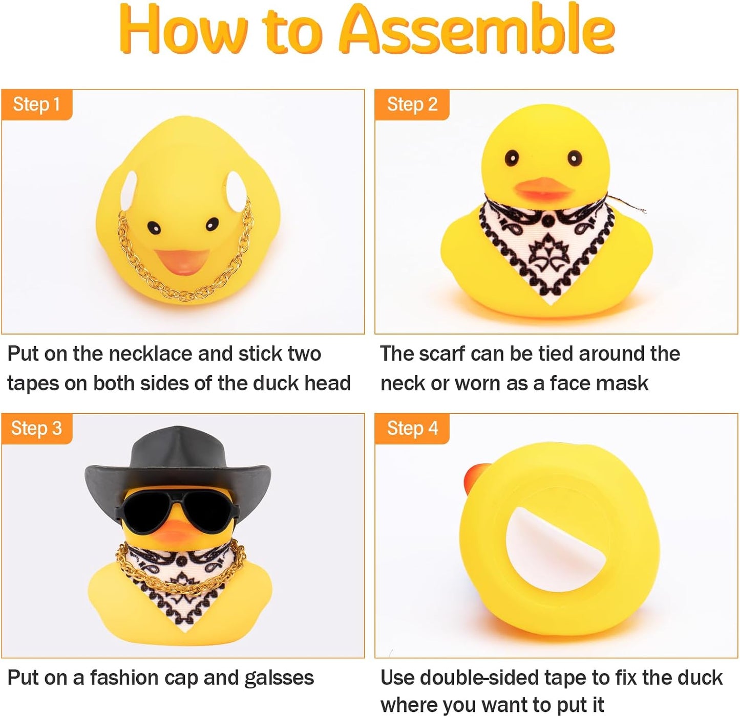 Car Rubber Duck, Yellow Duck Decoration Dashboard with Sun Hat Necklace Sunglasses for Car Dashboard Decorations, C-Duck-Black Cowboy Hat-Scarf