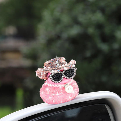 Pink Diamond Rubber Duck Car Ornaments Dashboard Decorations for Cool car Accessories with Diamond