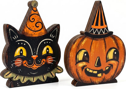 Wooden Halloween Decor Small Halloween Signs Indoor Decor Black Cat Pumpkin