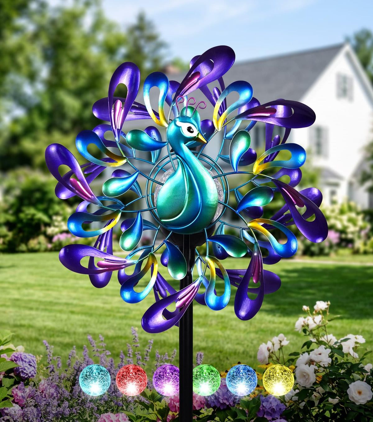 Solar Wind Spinners Outdoor, Yard Decorations Outdoor, Peacock Decor