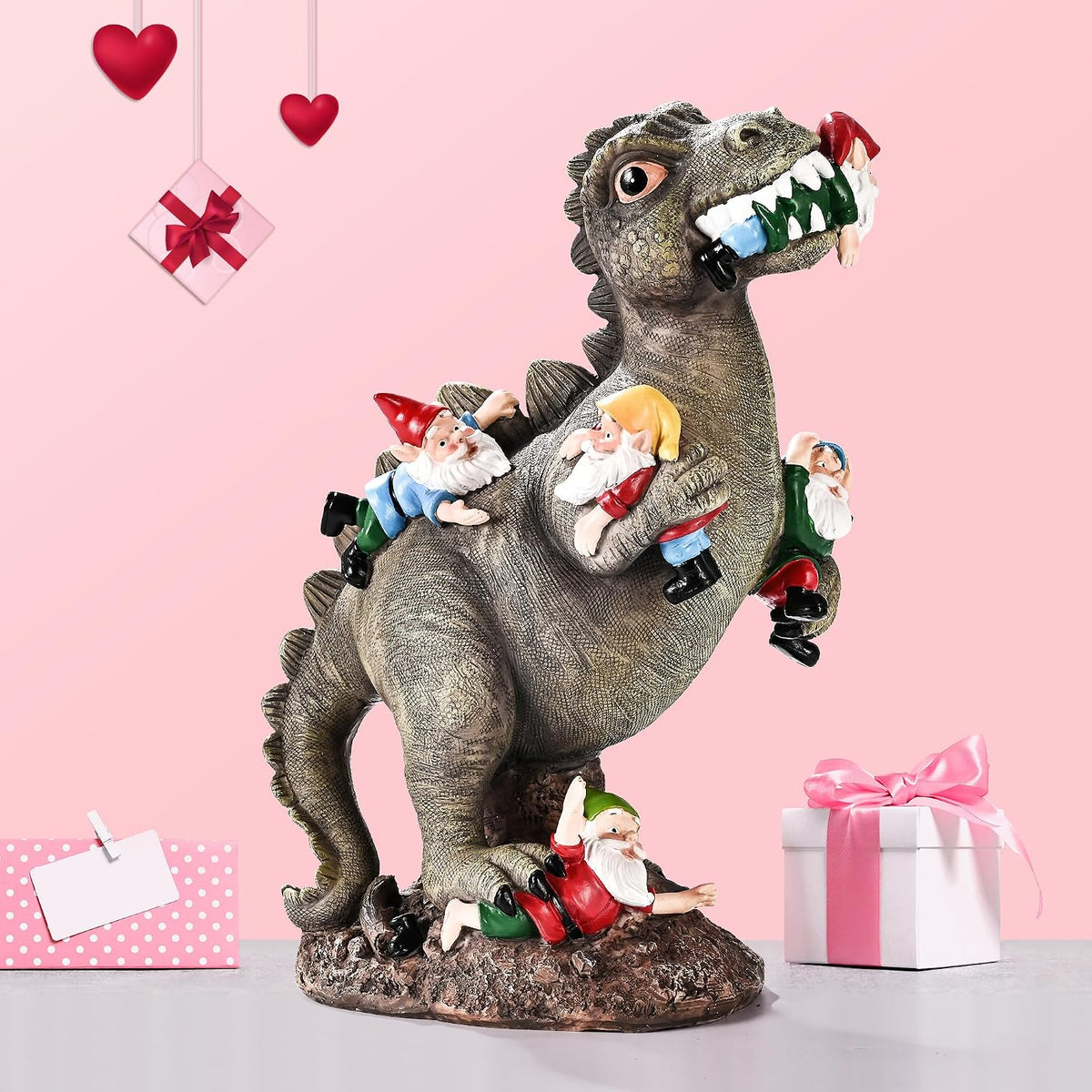 SOWSUN 14" Garden Gnomes Statue Dinosaur Outdoor Decor Gifts for Women