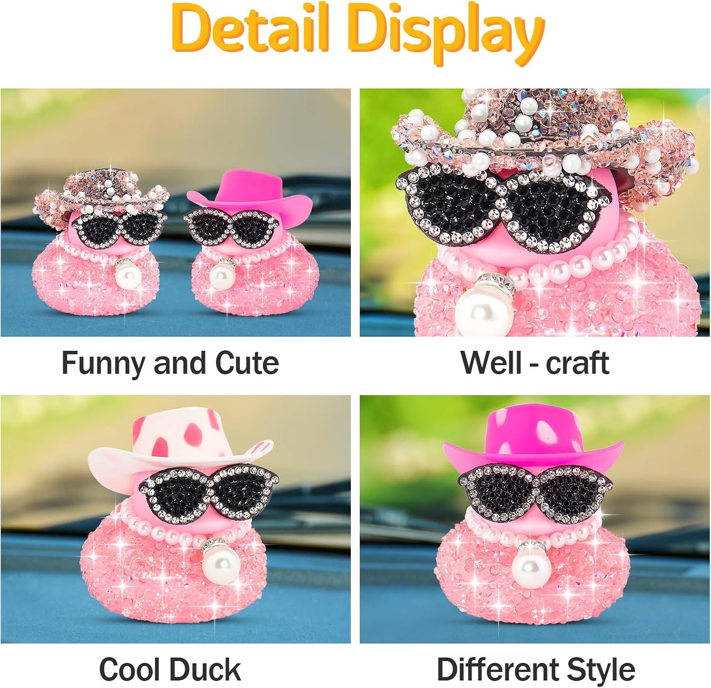 Pink Diamond Rubber Duck Car Ornaments Dashboard Decorations for Cool car Accessories with Diamond