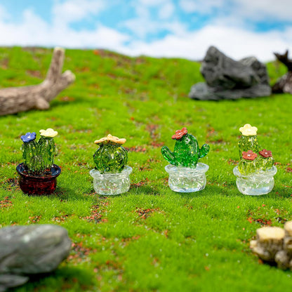 4PCS Crystal Cactus Decor - Cute Car Dashboard Ornaments for Home & Office