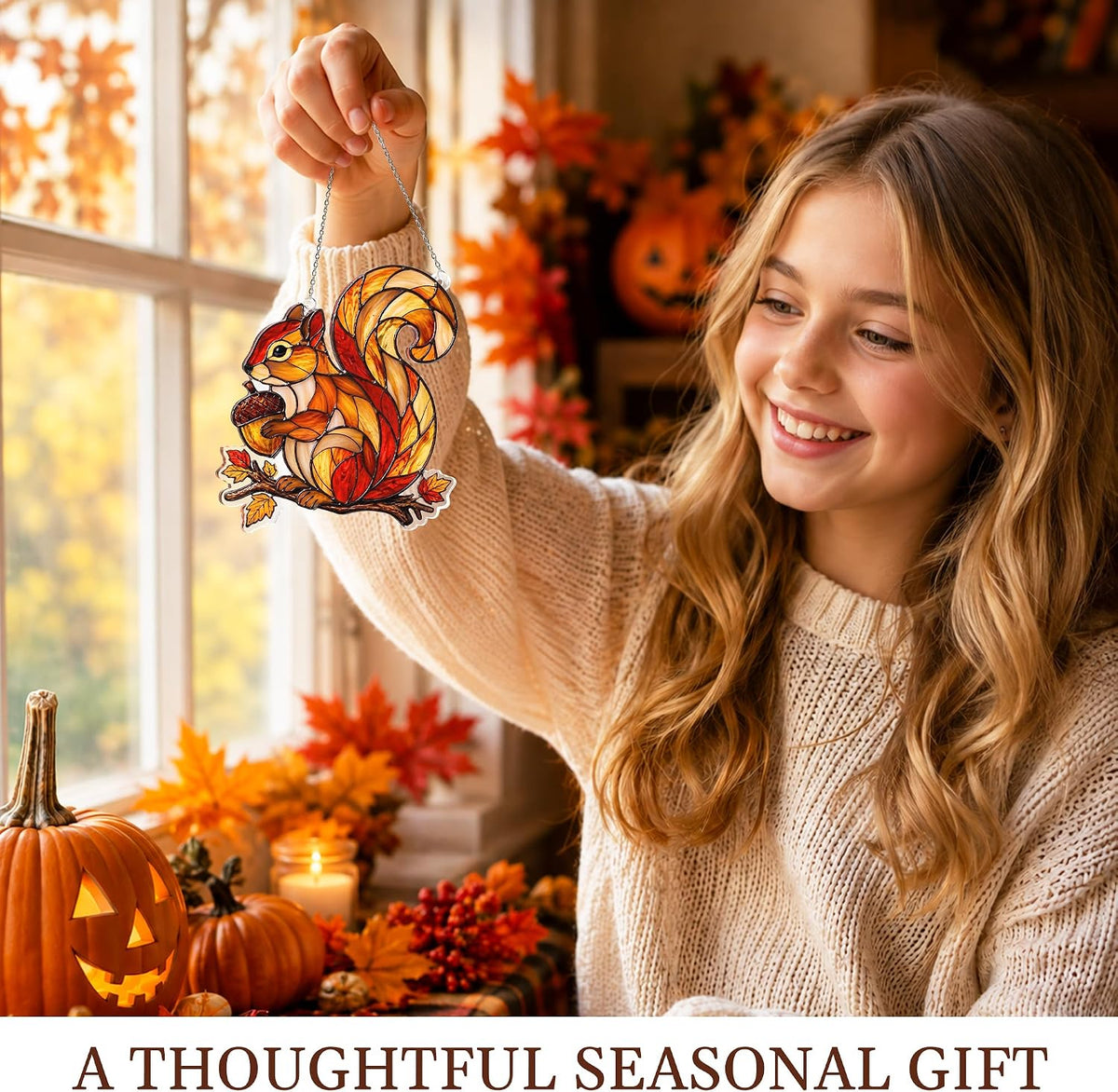 Acrylic Squirrel Suncatcher Autumn Ornamen, Squirrel Gifts for Women