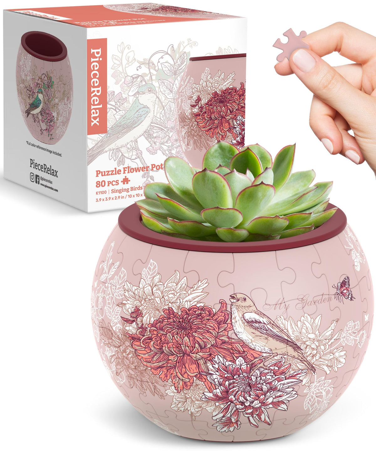 PieceRelax 3D Puzzle Planter – 80-Piece Decorative Plant Pot