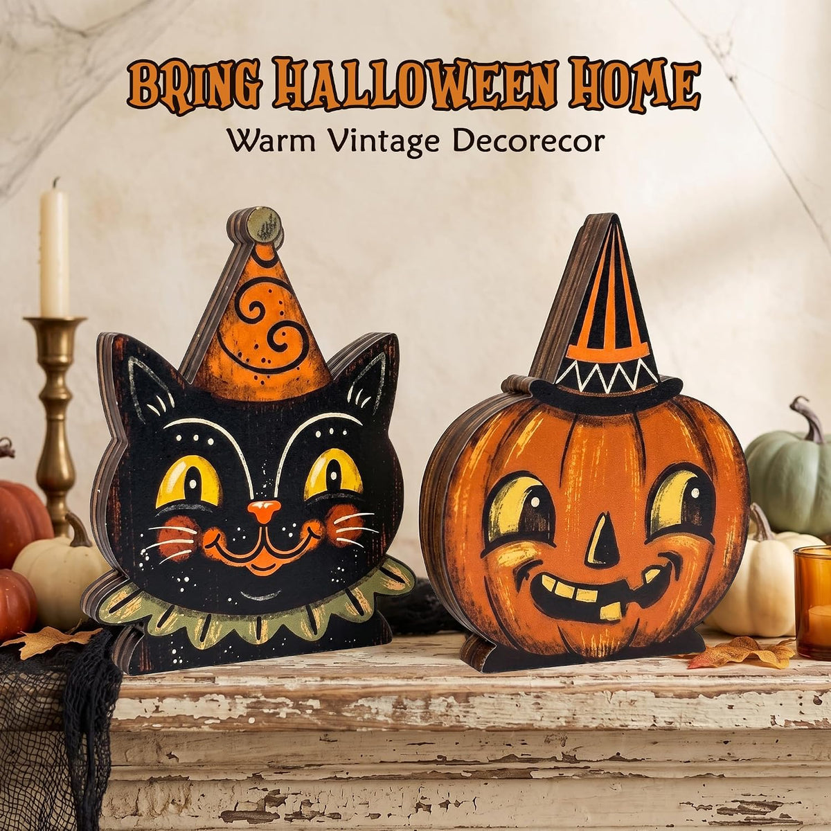 Wooden Halloween Decor Small Halloween Signs Indoor Decor Black Cat Pumpkin