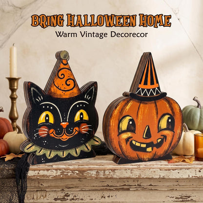 Wooden Halloween Decor Small Halloween Signs Indoor Decor Black Cat Pumpkin