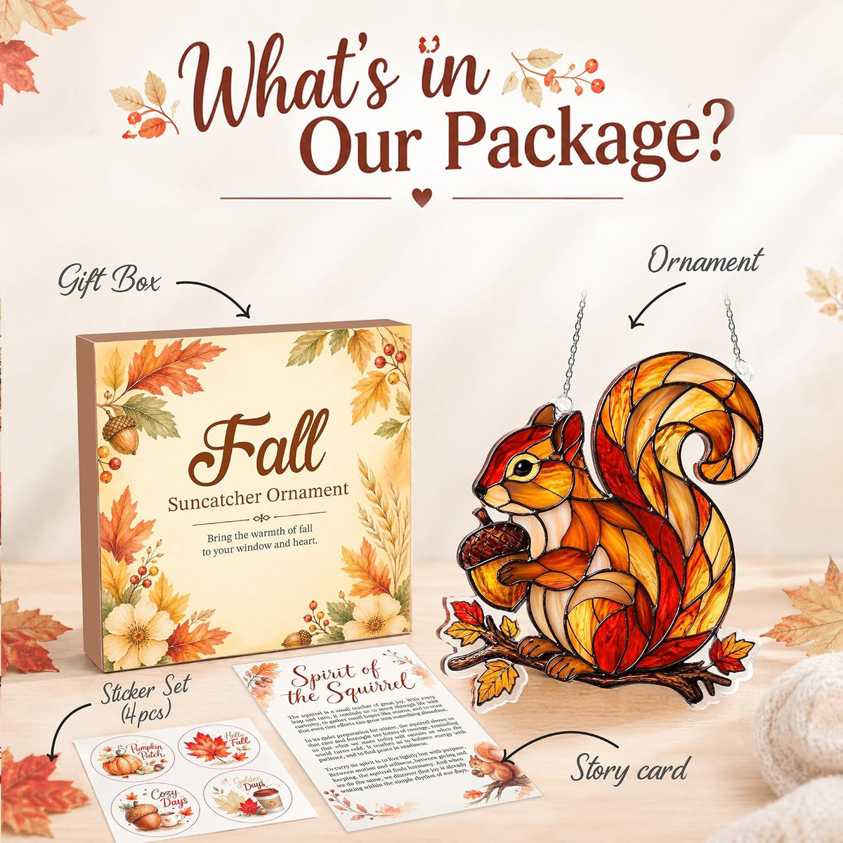 Acrylic Squirrel Suncatcher Autumn Ornamen, Squirrel Gifts for Women