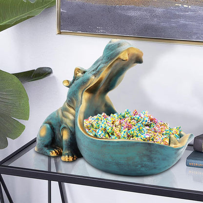 aboxoo Hippo Statue Candy Dish, Funny Storage Key Bowl for Table, Dark Blue