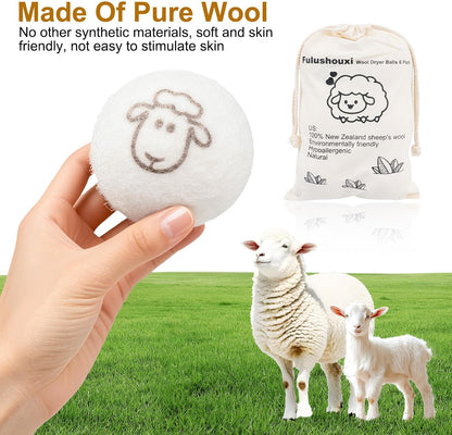 Wool Dryer Balls, Set of 6 with Storage Bag