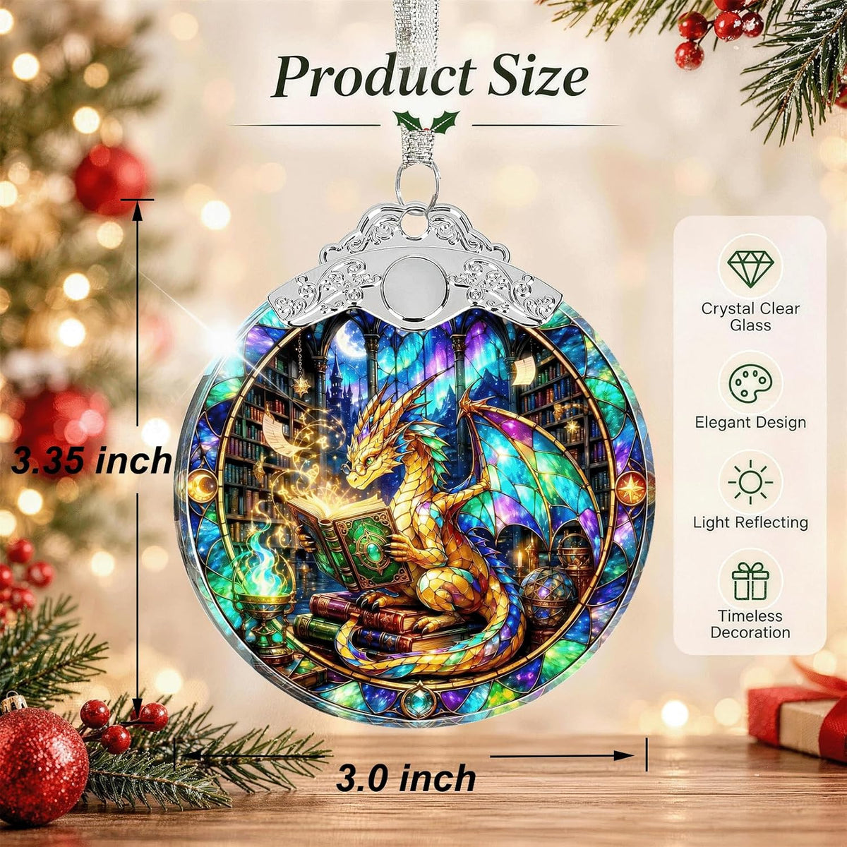 Dragon & Book Christmas Ornament 2026 Glass - Christmas Tree Decorations