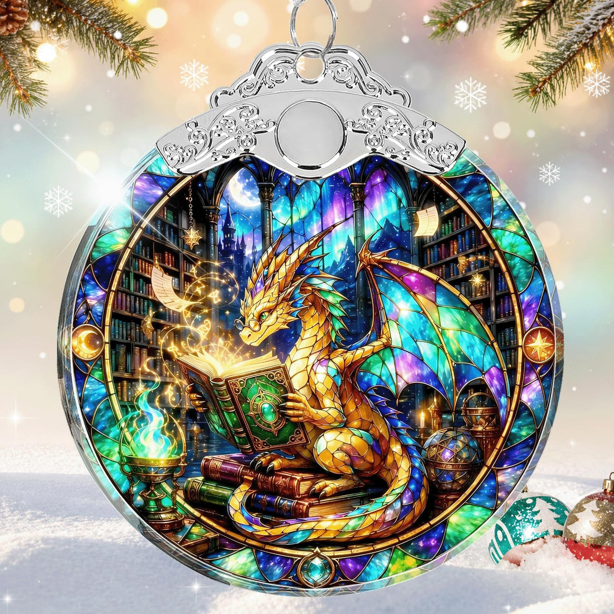 Dragon & Book Christmas Ornament 2026 Glass - Christmas Tree Decorations